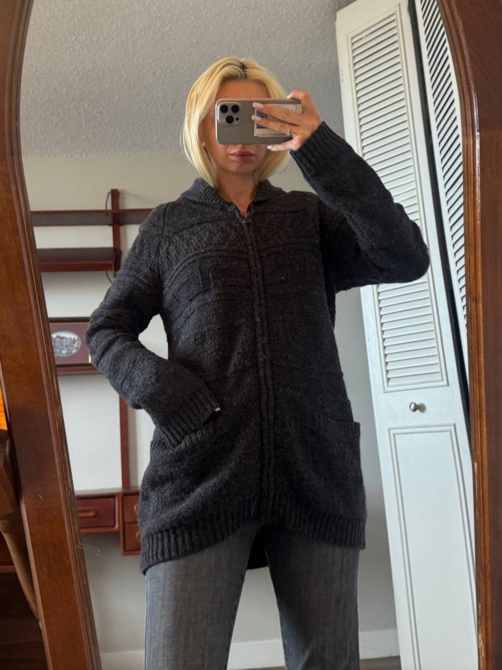 Tna Gray Zip Lamb wool Cardigan Sweater